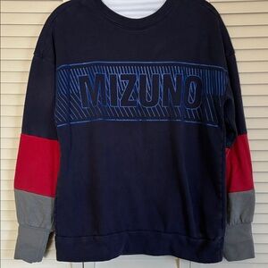 Mizuno vintage 90s look Men's Dark Blue Sweater with Red and Gray Sleeves (XS)
